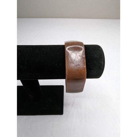Vintage Mid Century Womens Geometric Bangle Bracelet Brown Amber - Picture 2 of 4